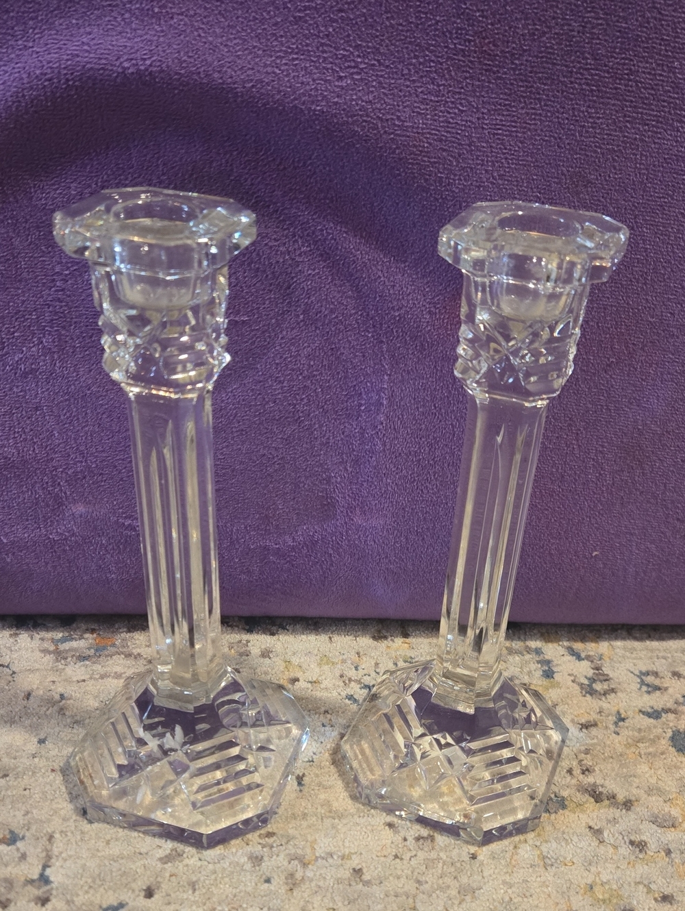 Waterford Crystal Pillar Candlestick Holder Set Excellent Condition